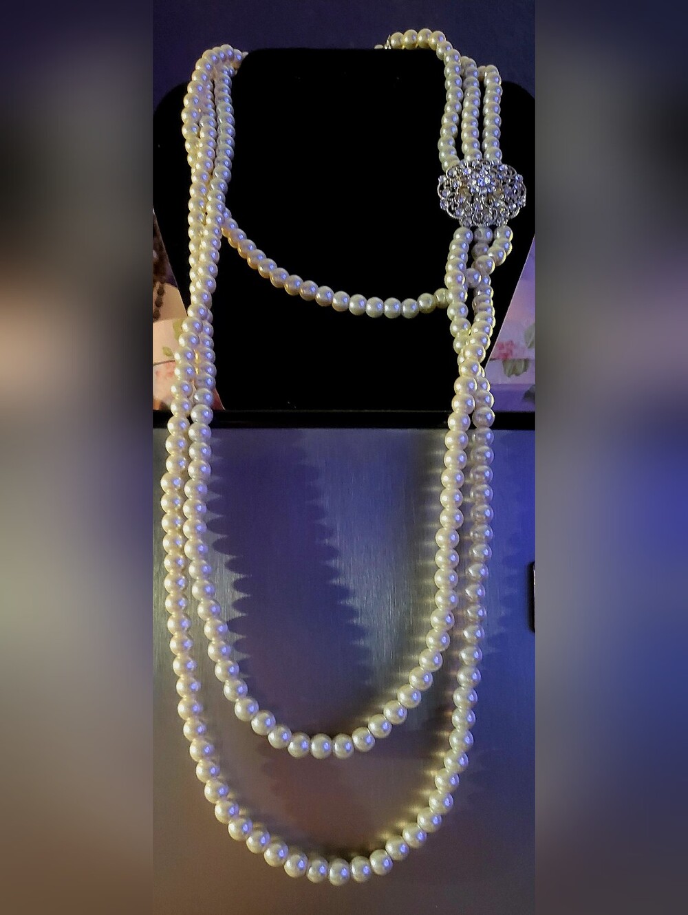 26"Classic Faux Glass White Pearl Multi-Strand Necklace